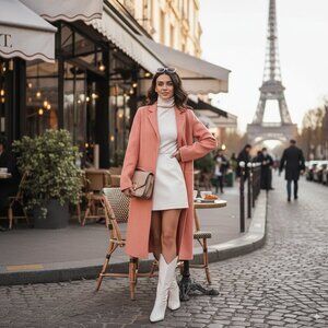J.ING Salmon 100% Wool Notched Collar Longline Coat